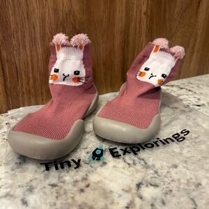 Tiny Explorings Bunny Sock Shoes Pink Animal Non-Slip Baby Toddler Size 20/21